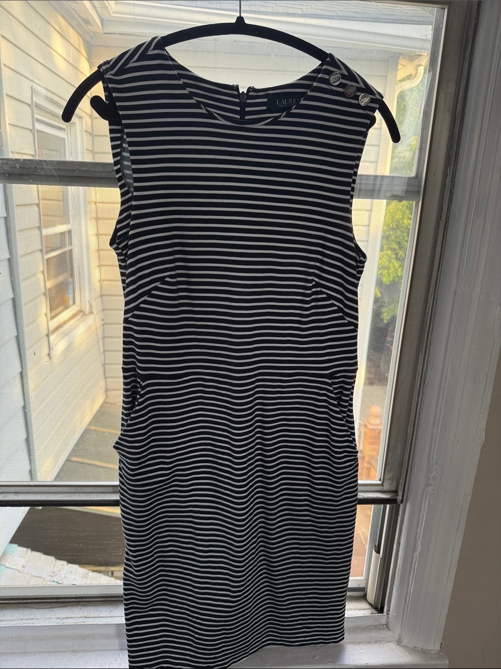 Lauren Ralph Lauren Navy and White Striped Sleeveless Sheath Dress